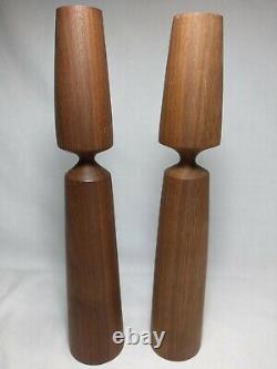 2 Mid-Century-Modern Danish Wood Teak Candlesticks Candle Holders 9.75