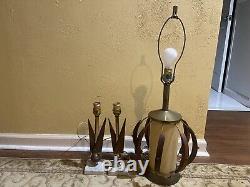 3 Mid Century Danish Teak Wood Table Lamp Eames Era 1960's