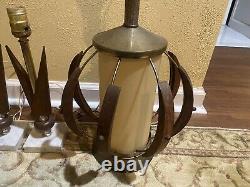 3 Mid Century Danish Teak Wood Table Lamp Eames Era 1960's
