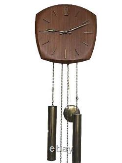 Danish Mid Century Modern Teak and Brass Pendulum Wall Clock