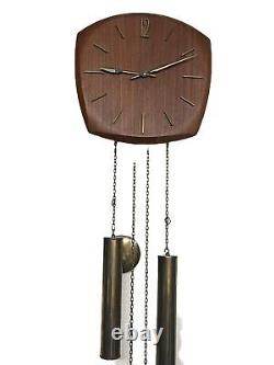 Danish Mid Century Modern Teak and Brass Pendulum Wall Clock