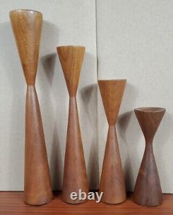 Danish Style Teak Wood Mid-Century Candle Holders 4 pcs