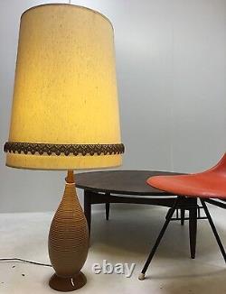 Large Vintage Mid Century Danish Modern Retro Ceramic Teak Beehive Lamp 1960s