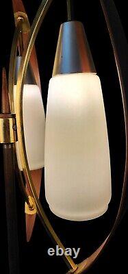 MCM Danish Bent Teak Architectural Eames Era Vtg Cylinder Glass Shade Lamp