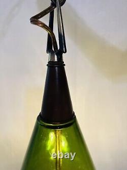 MCM Green Glass Teardrop Danish Swag Light Lamp Mid-Century Atomic Decor MINT