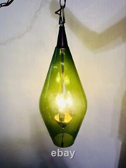 MCM Green Glass Teardrop Danish Swag Light Lamp Mid-Century Atomic Decor MINT