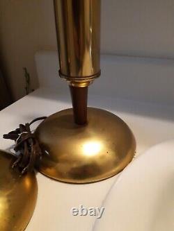 MID CENTURY Pair Table Lamp Lights MCM Danish BulletStyle Brass & Wood Works 17