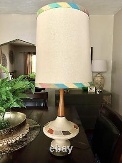 MID Century Modern Danish Style Atomic Teak & Plaster Ufo Lamp All Original