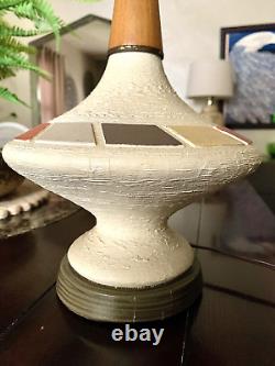 MID Century Modern Danish Style Atomic Teak & Plaster Ufo Lamp All Original