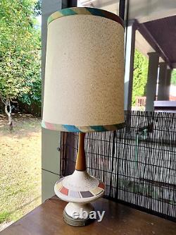 MID Century Modern Danish Style Atomic Teak & Plaster Ufo Lamp All Original