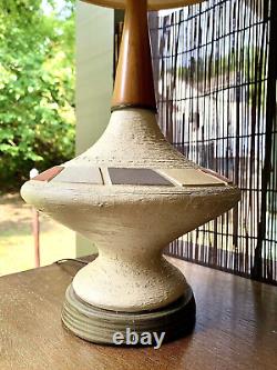 MID Century Modern Danish Style Atomic Teak & Plaster Ufo Lamp All Original