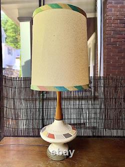 MID Century Modern Danish Style Atomic Teak & Plaster Ufo Lamp All Original