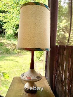 MID Century Modern Danish Style Atomic Teak & Plaster Ufo Lamp All Original