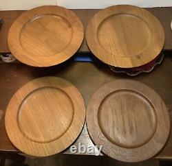 MT92 Vtg Danish Mid Century Mod Solid Teak Wood Turned Plates Serving Tableware