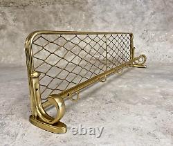 Mid-Century Danish Gold Aluminum Coat Rack with Shelf, 6 Hooks, Hat Hanger