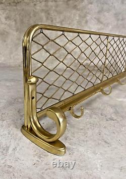 Mid-Century Danish Gold Aluminum Coat Rack with Shelf, 6 Hooks, Hat Hanger