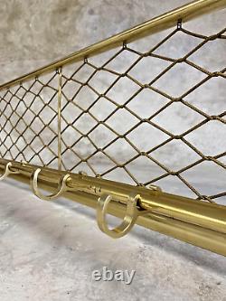 Mid-Century Danish Gold Aluminum Coat Rack with Shelf, 6 Hooks, Hat Hanger