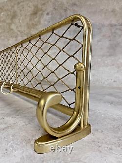 Mid-Century Danish Gold Aluminum Coat Rack with Shelf, 6 Hooks, Hat Hanger