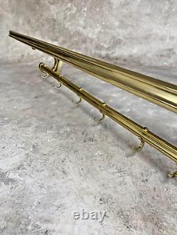 Mid-Century Danish Gold Aluminum Coat Rack with Shelf, 6 Hooks, Hat Hanger