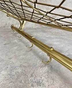 Mid-Century Danish Gold Aluminum Coat Rack with Shelf, 6 Hooks, Hat Hanger