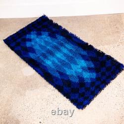 Mid Century Danish Modern Shag Rug Axminster Rya Abstract Blue Small 47.5x24.5