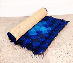 Mid Century Danish Modern Shag Rug Axminster Rya Abstract Blue Small 47.5x24.5