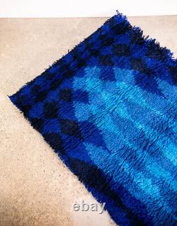 Mid Century Danish Modern Shag Rug Axminster Rya Abstract Blue Small 47.5x24.5