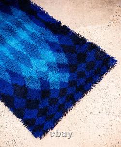 Mid Century Danish Modern Shag Rug Axminster Rya Abstract Blue Small 47.5x24.5