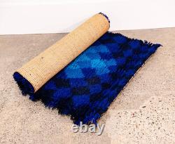 Mid Century Danish Modern Shag Rug Axminster Rya Abstract Blue Small 47.5x24.5