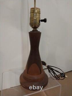 Mid Century Danish Modern Solid Hand Turned Teak Walnut Table Lamp NICE! 12