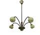 Mid Century Danish Modern Spider Chandelier Wood Glass Shades 5 Lights