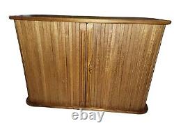 Mid Century Danish Modern Tambour Teak CD Holder Storage Rack Case Rolling Doors