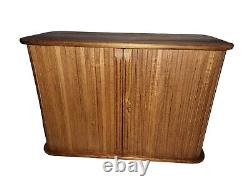 Mid Century Danish Modern Tambour Teak CD Holder Storage Rack Case Rolling Doors