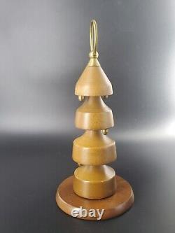 Mid Century Danish Modern Teak Brass Spinning Serving Tower Sculpture, Vintage