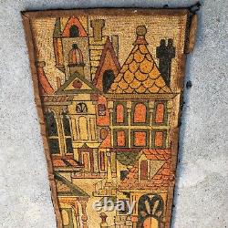 Mid Century Hand Made Danish Hanging Tapestry With Scandinavian Cityscape 1970s