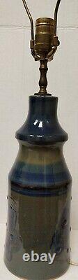 Mid Century Modern Danish Art Clay Pottery Table Lamp Signed 1 of 2 BlueGreen #2