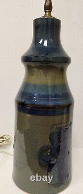 Mid Century Modern Danish Art Clay Pottery Table Lamp Signed 1 of 2 BlueGreen #2