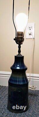 Mid Century Modern Danish Art Clay Pottery Table Lamp Signed 1 of 2 BlueGreen #2