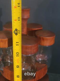 Mid Century Modern Danish Digsmed Teak Wood 10 Jar 2-Tier Revolving Spice Rack