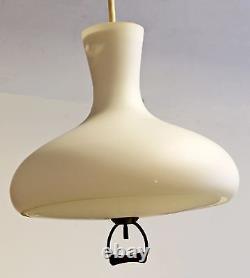 Mid Century Modern Danish White Glass Pendant Ceiling Hanging Light Fixture
