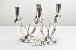 Mid Century Modern Pair of Silverplated Candelabras Candle Holders Berg Denmark