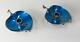 Mid-century Modern Vintage Danish Blue Enamel Silver Candle Holders As Is