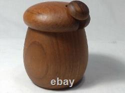 Mid Century Teak Wood Honey Pot Bowl Dipper Lided Hand Crafted Danish Rare