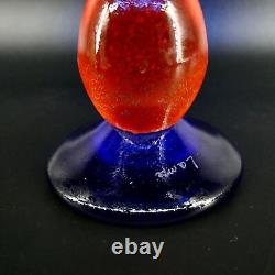 Mid century Danish Glass decorative Bowl Blue with orange bubble stem