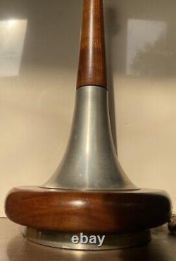 Original Mid Century Lamp Genie Danish Wood Atomic Works Silver Rare 1950's