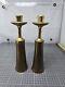 Pair Mid Century 60s Danish Dansk Denmark Jhq Solid Brass Candle Holders N6