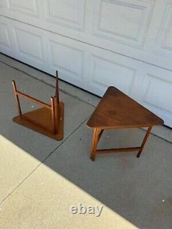 Pair of Vintage Authentic Danish Mid Century Modern Triangle Folding Side Tables