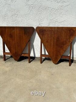 Pair of Vintage Authentic Danish Mid Century Modern Triangle Folding Side Tables