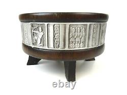 Rare MID Century Danish Modern Teak Vikings Silver Plate Jewelry Or Key Bowl