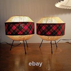 Rare Mid Century Modern Pair of Danish Jute Tripod Table Lamps 1960s